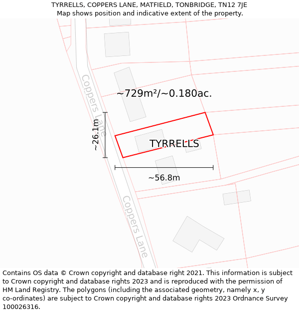 TYRRELLS, COPPERS LANE, MATFIELD, TONBRIDGE, TN12 7JE: Plot and title map