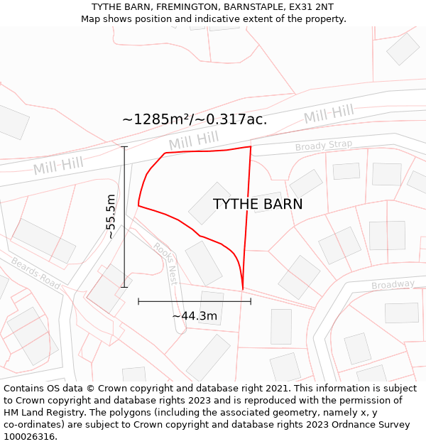 TYTHE BARN, FREMINGTON, BARNSTAPLE, EX31 2NT: Plot and title map