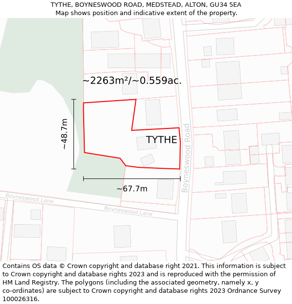 TYTHE, BOYNESWOOD ROAD, MEDSTEAD, ALTON, GU34 5EA: Plot and title map