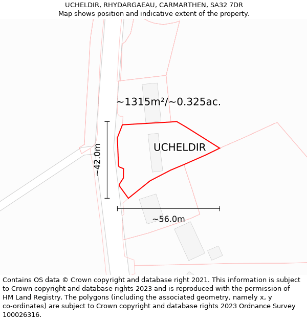 UCHELDIR, RHYDARGAEAU, CARMARTHEN, SA32 7DR: Plot and title map