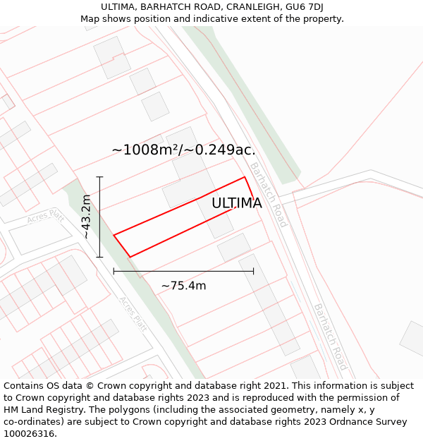 ULTIMA, BARHATCH ROAD, CRANLEIGH, GU6 7DJ: Plot and title map