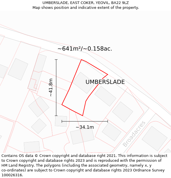 UMBERSLADE, EAST COKER, YEOVIL, BA22 9LZ: Plot and title map