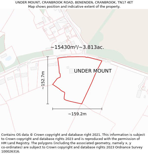 UNDER MOUNT, CRANBROOK ROAD, BENENDEN, CRANBROOK, TN17 4ET: Plot and title map