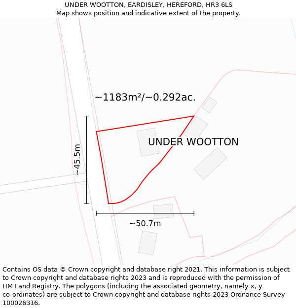 UNDER WOOTTON, EARDISLEY, HEREFORD, HR3 6LS: Plot and title map
