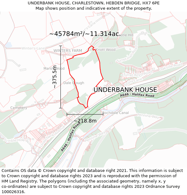 UNDERBANK HOUSE, CHARLESTOWN, HEBDEN BRIDGE, HX7 6PE: Plot and title map