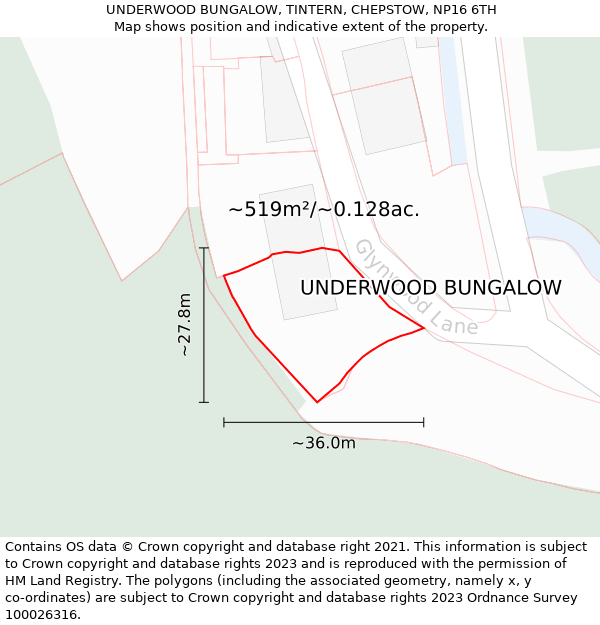UNDERWOOD BUNGALOW, TINTERN, CHEPSTOW, NP16 6TH: Plot and title map