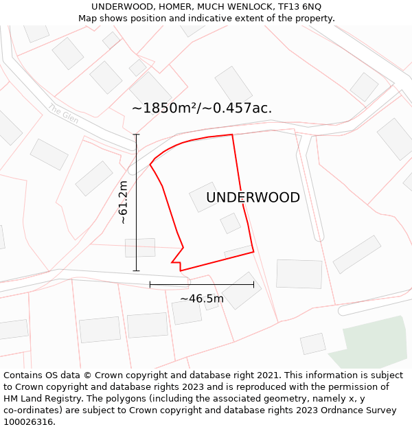 UNDERWOOD, HOMER, MUCH WENLOCK, TF13 6NQ: Plot and title map