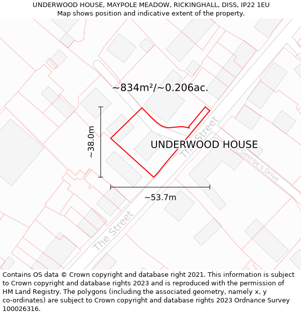 UNDERWOOD HOUSE, MAYPOLE MEADOW, RICKINGHALL, DISS, IP22 1EU: Plot and title map