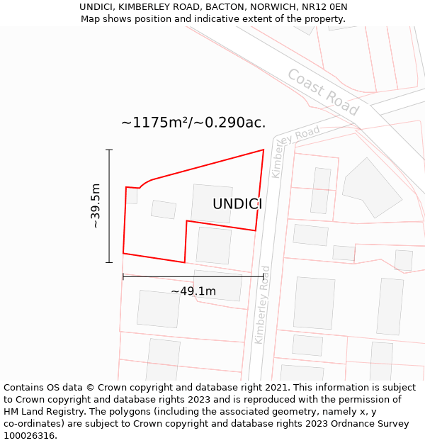 UNDICI, KIMBERLEY ROAD, BACTON, NORWICH, NR12 0EN: Plot and title map