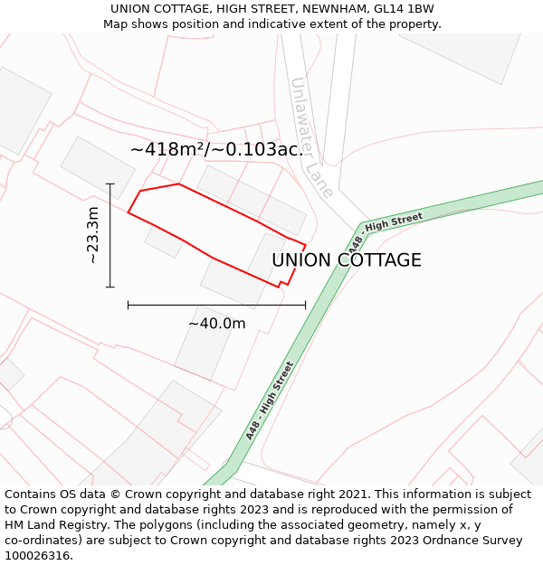 UNION COTTAGE, HIGH STREET, NEWNHAM, GL14 1BW: Plot and title map
