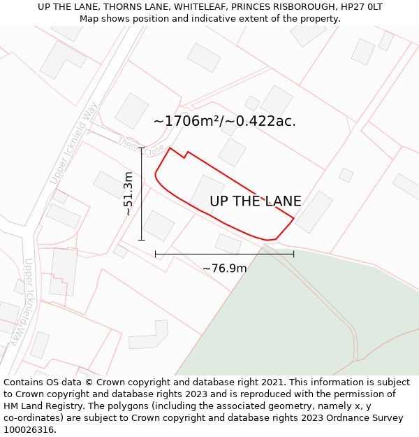 UP THE LANE, THORNS LANE, WHITELEAF, PRINCES RISBOROUGH, HP27 0LT: Plot and title map