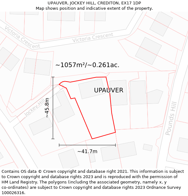 UPAUVER, JOCKEY HILL, CREDITON, EX17 1DP: Plot and title map