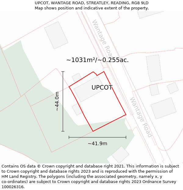 UPCOT, WANTAGE ROAD, STREATLEY, READING, RG8 9LD: Plot and title map