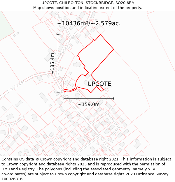 UPCOTE, CHILBOLTON, STOCKBRIDGE, SO20 6BA: Plot and title map