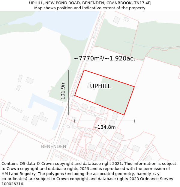 UPHILL, NEW POND ROAD, BENENDEN, CRANBROOK, TN17 4EJ: Plot and title map