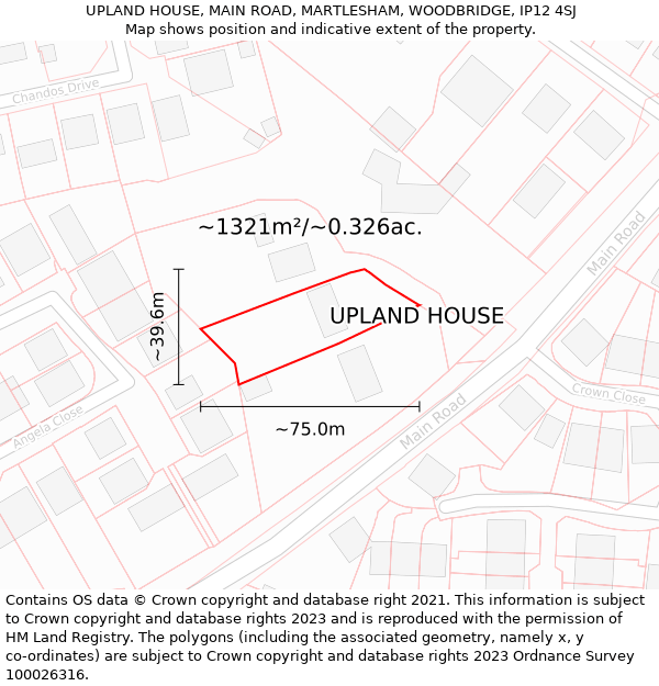 UPLAND HOUSE, MAIN ROAD, MARTLESHAM, WOODBRIDGE, IP12 4SJ: Plot and title map