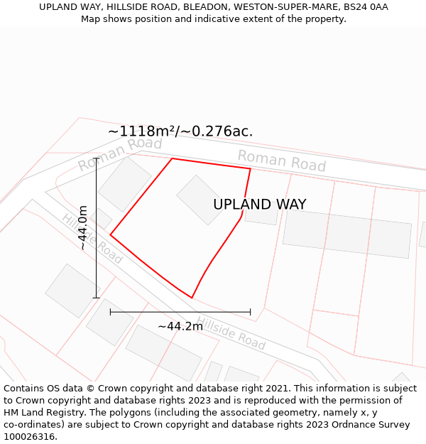 UPLAND WAY, HILLSIDE ROAD, BLEADON, WESTON-SUPER-MARE, BS24 0AA: Plot and title map
