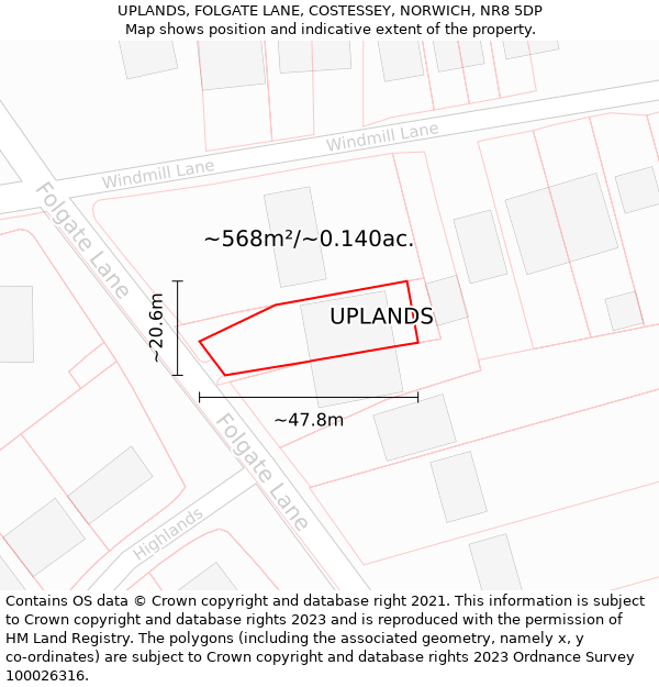 UPLANDS, FOLGATE LANE, COSTESSEY, NORWICH, NR8 5DP: Plot and title map