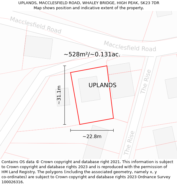 UPLANDS, MACCLESFIELD ROAD, WHALEY BRIDGE, HIGH PEAK, SK23 7DR: Plot and title map