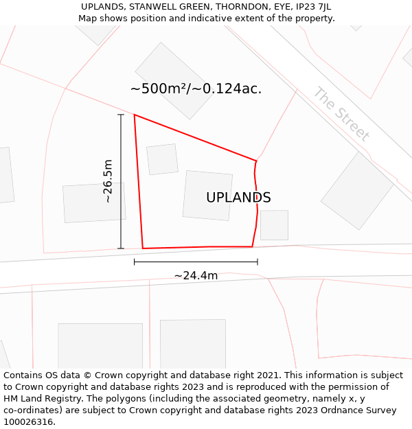 UPLANDS, STANWELL GREEN, THORNDON, EYE, IP23 7JL: Plot and title map