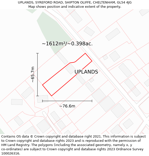 UPLANDS, SYREFORD ROAD, SHIPTON OLIFFE, CHELTENHAM, GL54 4JG: Plot and title map