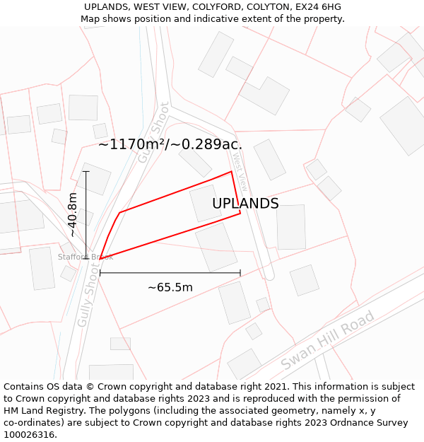 UPLANDS, WEST VIEW, COLYFORD, COLYTON, EX24 6HG: Plot and title map