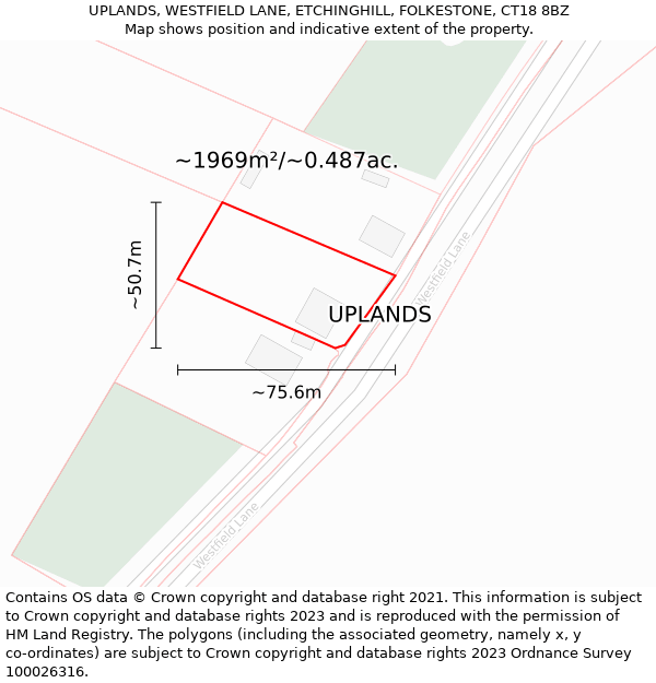 UPLANDS, WESTFIELD LANE, ETCHINGHILL, FOLKESTONE, CT18 8BZ: Plot and title map