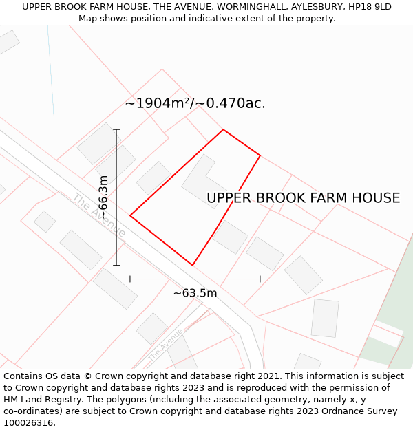 UPPER BROOK FARM HOUSE, THE AVENUE, WORMINGHALL, AYLESBURY, HP18 9LD: Plot and title map