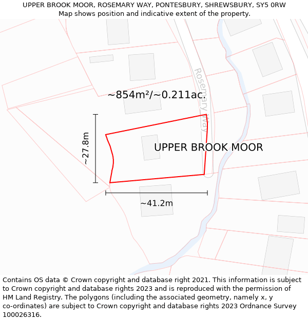 UPPER BROOK MOOR, ROSEMARY WAY, PONTESBURY, SHREWSBURY, SY5 0RW: Plot and title map