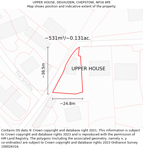 UPPER HOUSE, DEVAUDEN, CHEPSTOW, NP16 6PE: Plot and title map