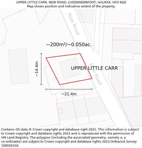 UPPER LITTLE CARR, NEW ROAD, LUDDENDENFOOT, HALIFAX, HX2 6QZ: Plot and title map