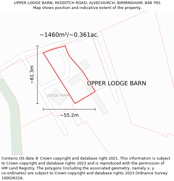 UPPER LODGE BARN, REDDITCH ROAD, ALVECHURCH, BIRMINGHAM, B48 7RS: Plot and title map