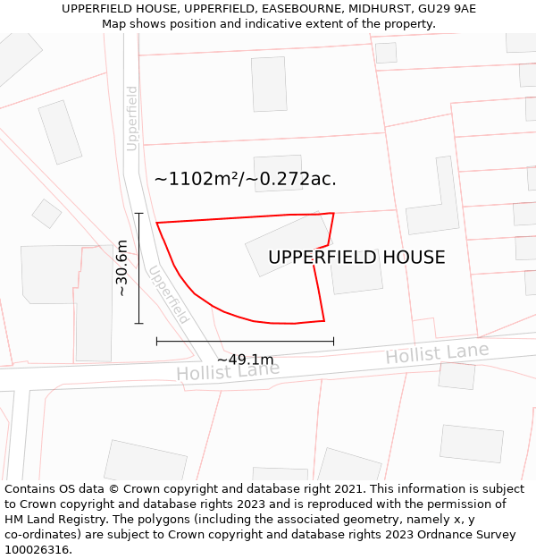 UPPERFIELD HOUSE, UPPERFIELD, EASEBOURNE, MIDHURST, GU29 9AE: Plot and title map