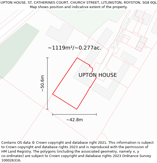 UPTON HOUSE, ST. CATHERINES COURT, CHURCH STREET, LITLINGTON, ROYSTON, SG8 0QL: Plot and title map