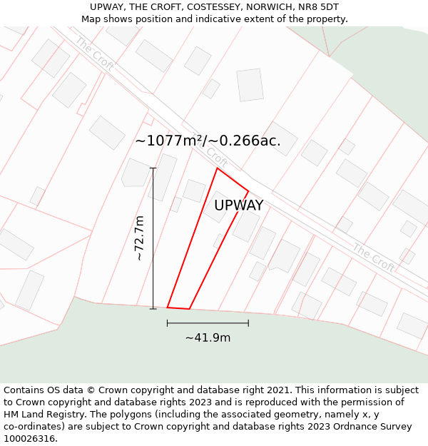 UPWAY, THE CROFT, COSTESSEY, NORWICH, NR8 5DT: Plot and title map