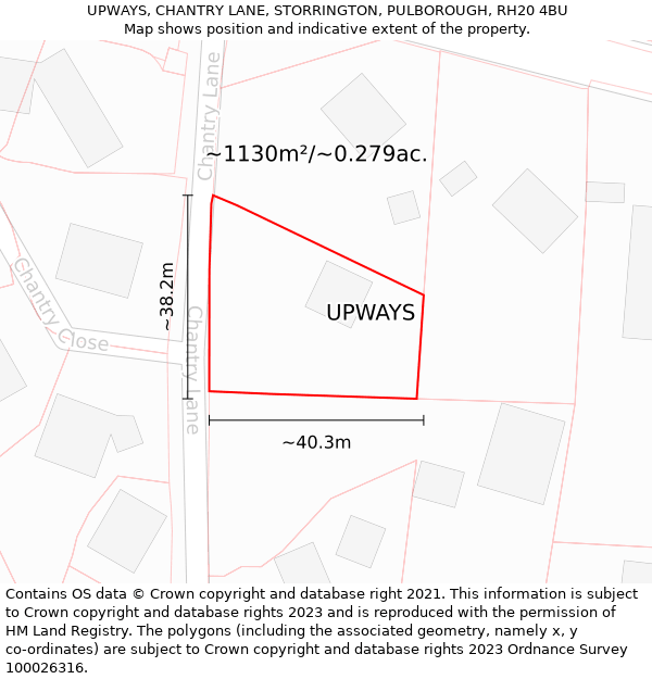 UPWAYS, CHANTRY LANE, STORRINGTON, PULBOROUGH, RH20 4BU: Plot and title map