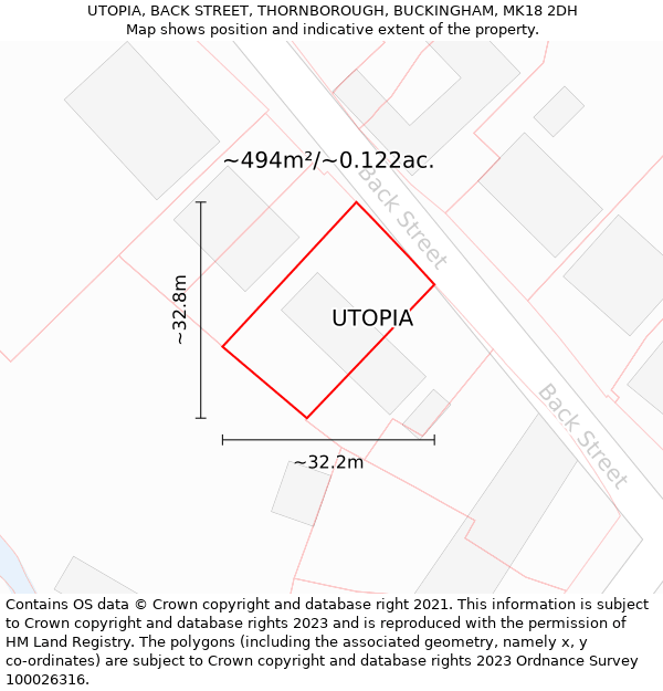 UTOPIA, BACK STREET, THORNBOROUGH, BUCKINGHAM, MK18 2DH: Plot and title map
