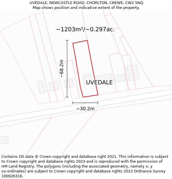 UVEDALE, NEWCASTLE ROAD, CHORLTON, CREWE, CW2 5NQ: Plot and title map