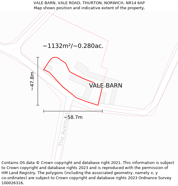 VALE BARN, VALE ROAD, THURTON, NORWICH, NR14 6AP: Plot and title map