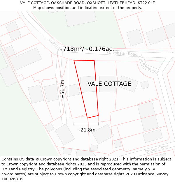 VALE COTTAGE, OAKSHADE ROAD, OXSHOTT, LEATHERHEAD, KT22 0LE: Plot and title map