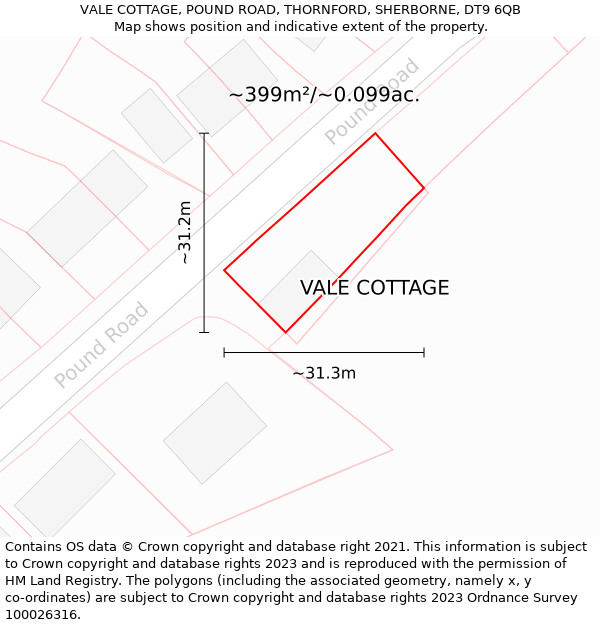 VALE COTTAGE, POUND ROAD, THORNFORD, SHERBORNE, DT9 6QB: Plot and title map