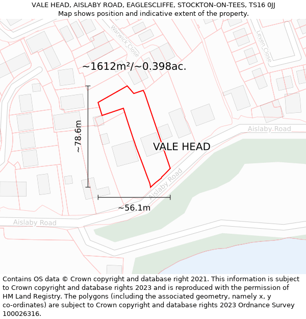 VALE HEAD, AISLABY ROAD, EAGLESCLIFFE, STOCKTON-ON-TEES, TS16 0JJ: Plot and title map