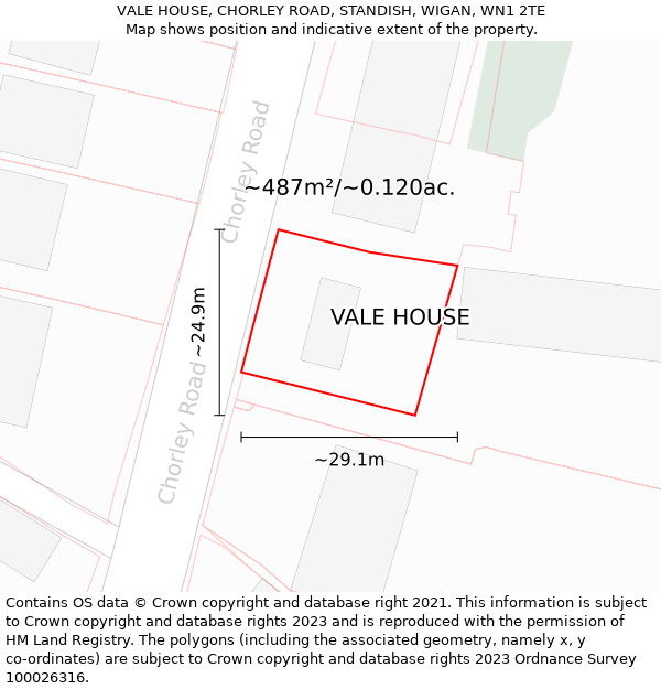 VALE HOUSE, CHORLEY ROAD, STANDISH, WIGAN, WN1 2TE: Plot and title map