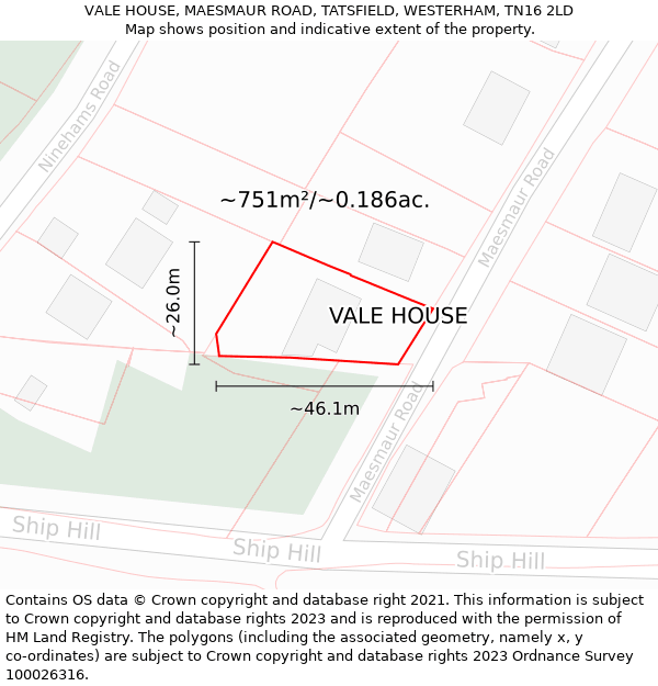 VALE HOUSE, MAESMAUR ROAD, TATSFIELD, WESTERHAM, TN16 2LD: Plot and title map