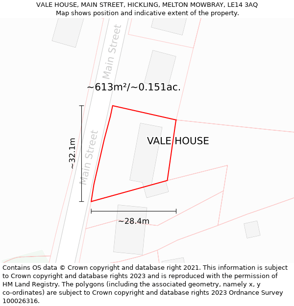 VALE HOUSE, MAIN STREET, HICKLING, MELTON MOWBRAY, LE14 3AQ: Plot and title map