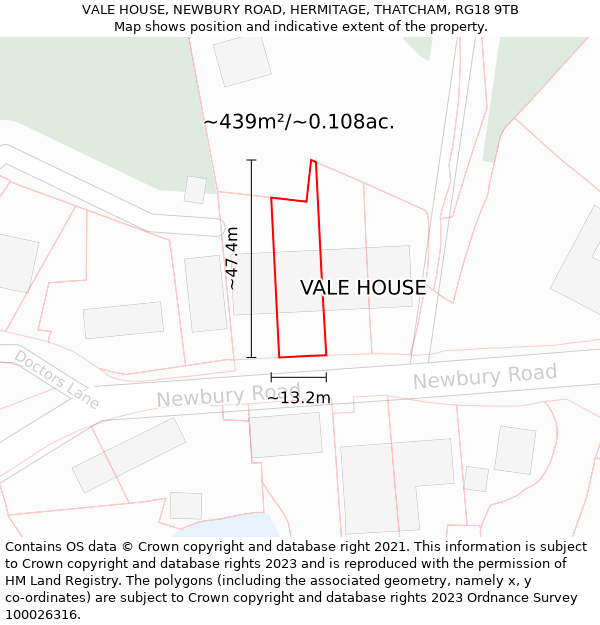 VALE HOUSE, NEWBURY ROAD, HERMITAGE, THATCHAM, RG18 9TB: Plot and title map