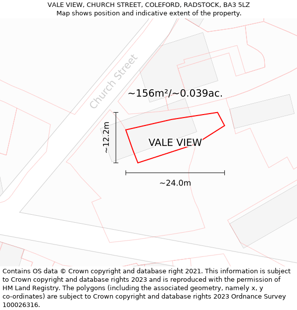 VALE VIEW, CHURCH STREET, COLEFORD, RADSTOCK, BA3 5LZ: Plot and title map