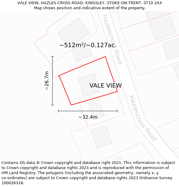 VALE VIEW, HAZLES CROSS ROAD, KINGSLEY, STOKE-ON-TRENT, ST10 2AX: Plot and title map