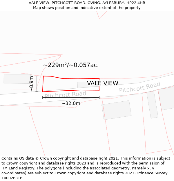 VALE VIEW, PITCHCOTT ROAD, OVING, AYLESBURY, HP22 4HR: Plot and title map