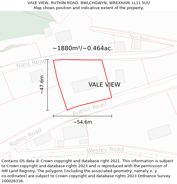 VALE VIEW, RUTHIN ROAD, BWLCHGWYN, WREXHAM, LL11 5UU: Plot and title map